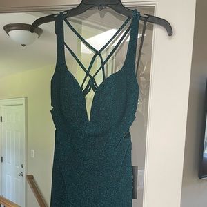 La Femme Teal Glitter Prom Dress Formal Gown Size 4